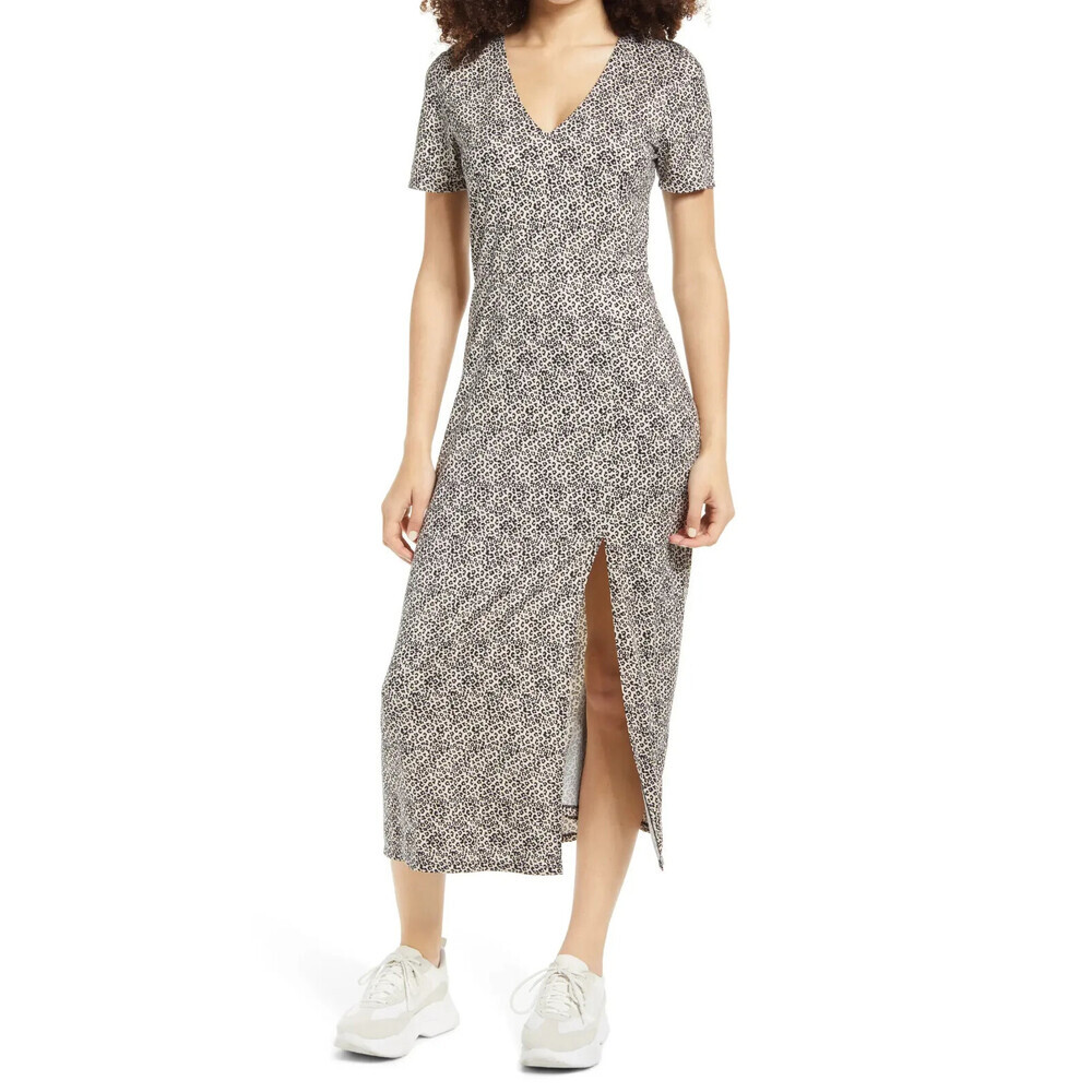 WAYF Women's Alexa Short Sleeve Midi Dress In Cheetah Size XXS